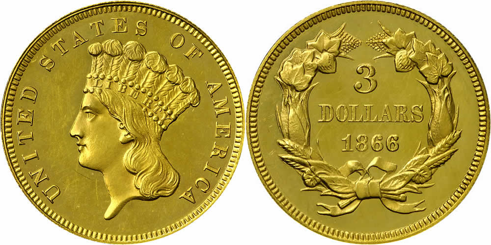 1866 Three Dollar Gold Piece 1866 Three Dollar Gold Piece