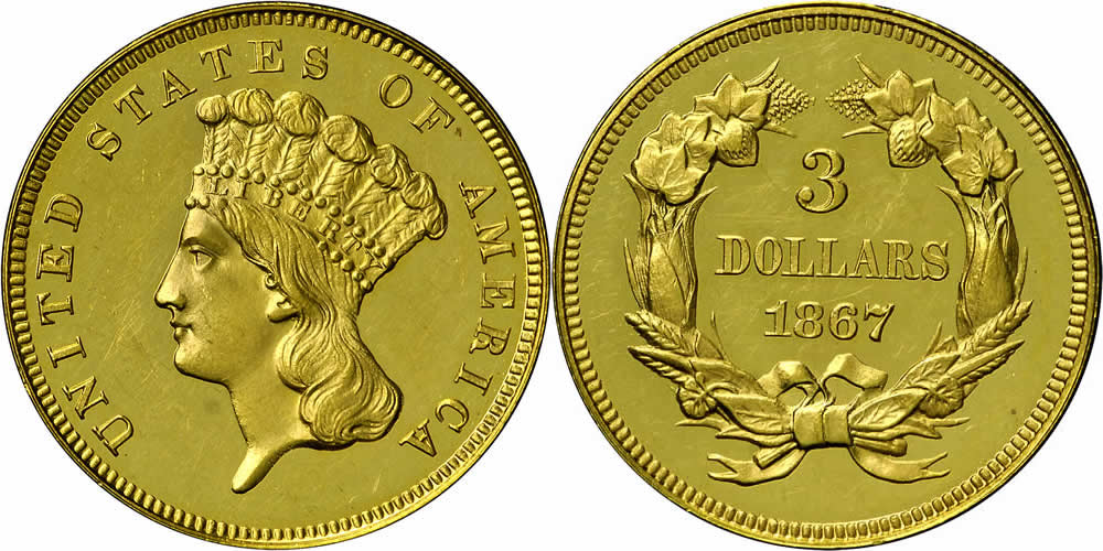 1867 Three Dollar Gold Piece 