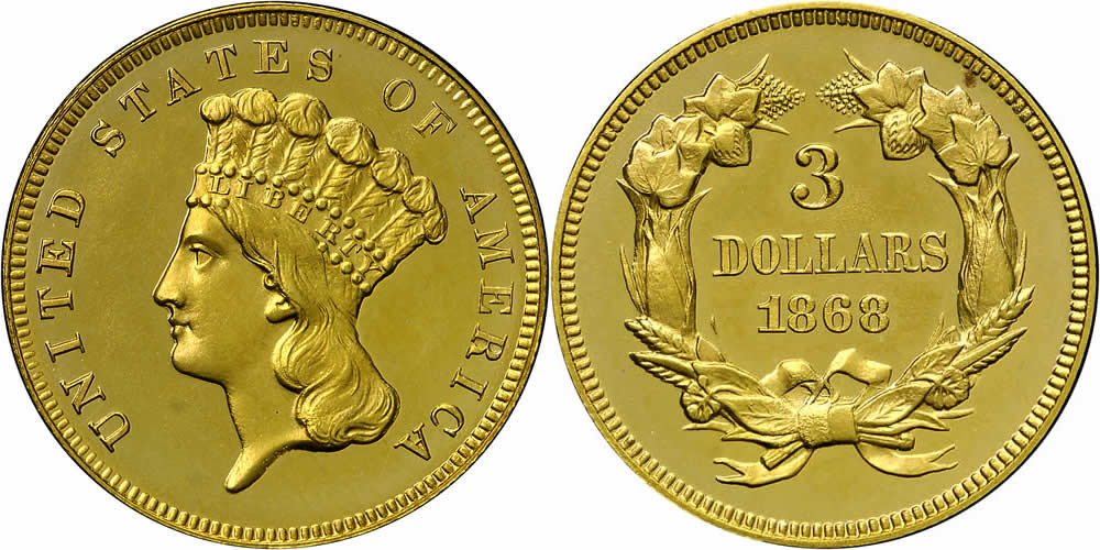 1868 Three Dollar Gold Piece 