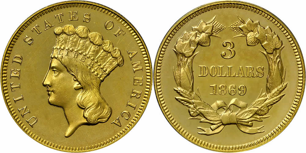 1869 Three Dollar Gold Piece 