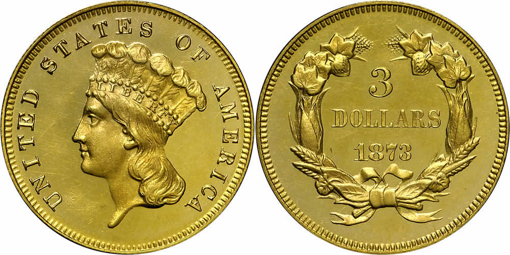 1873  Three Dollar Gold Piece Open 3 Variety