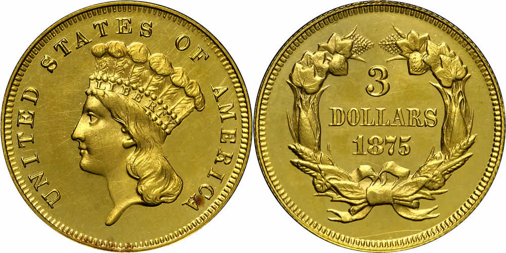 1875 Three Dollar Gold Piece 