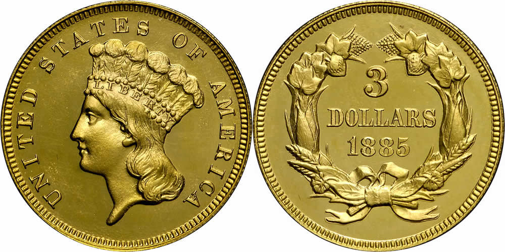 1885 Three Dollar Gold Piece 