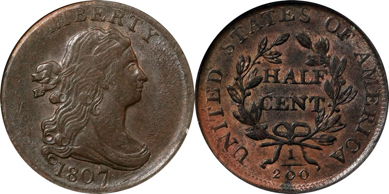1807 Draped Bust Half Cent PCGS AU-58 1807 Draped Bust Half Cent PCGS AU-58