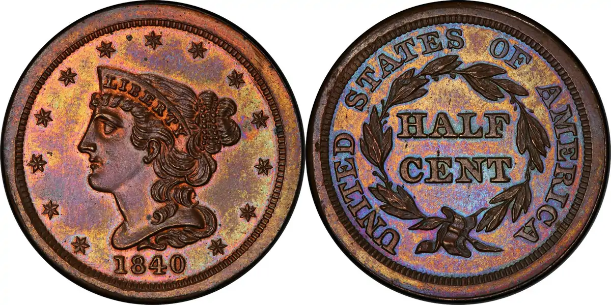 1840 Braided Hair Half Cent 1840 Proof Braided Hair Half Cent Restrike NGC PR64RB 1840 Braided Hair Half Cent 1840 Proof Braided Hair Half Cent Restrike NGC PR64RB