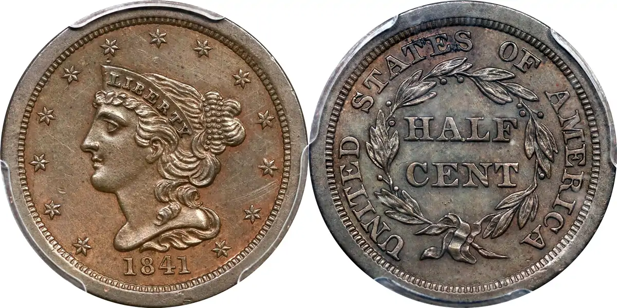 1841 Braided Hair Half Cent 1841 Proof Braided Hair Half Cent Original PCGS PR58 1841 Braided Hair Half Cent 1841 Proof Braided Hair Half Cent Original PCGS PR58