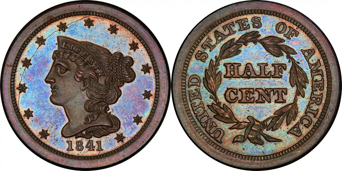 1841 Braided Hair Half Cent 1841 Proof Braided Hair Half Cent Restrike PCGS PR65+ BN 1841 Braided Hair Half Cent 1841 Proof Braided Hair Half Cent Restrike PCGS PR65+ BN