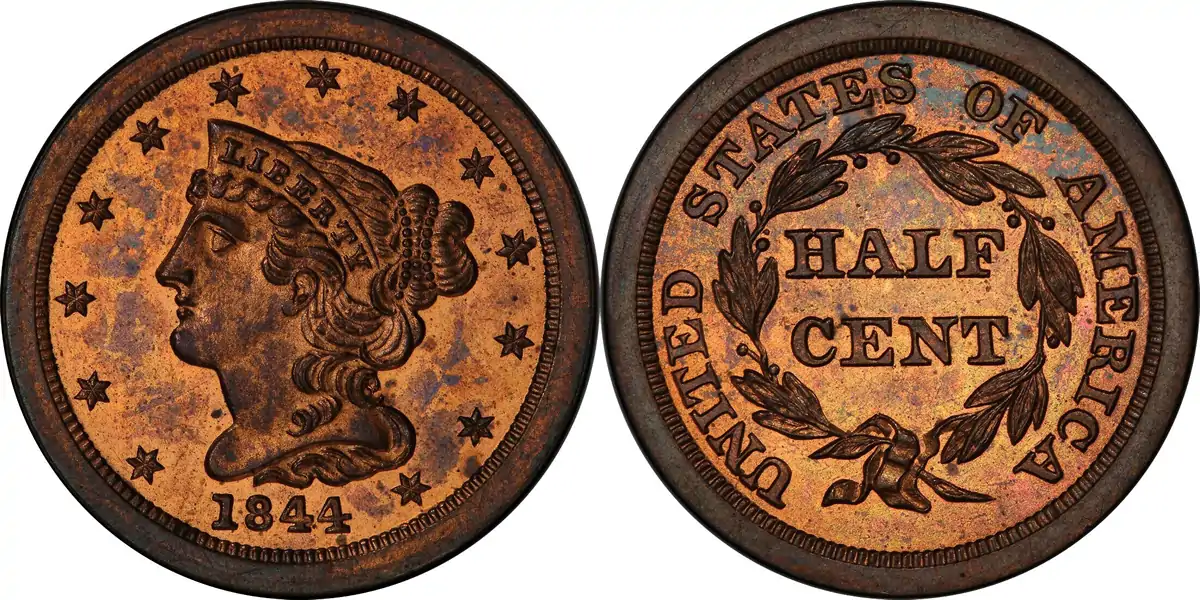 1844 Braided Hair Half Cent 1844 Proof Braided Hair Half Cent Original PCGS PR65RB 1844 Braided Hair Half Cent 1844 Proof Braided Hair Half Cent Original PCGS PR65RB