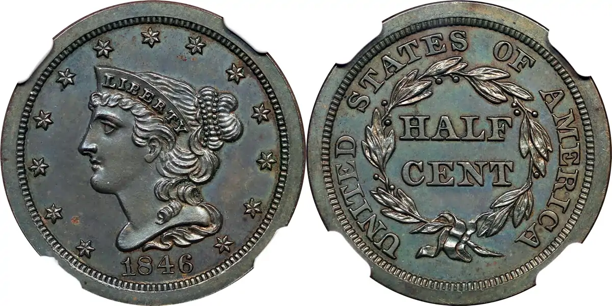 1846 Braided Hair Half Cent 1846 Proof Braided Hair Half Cent Original NGC PF63 1846 Braided Hair Half Cent 1846 Proof Braided Hair Half Cent Original NGC PF63
