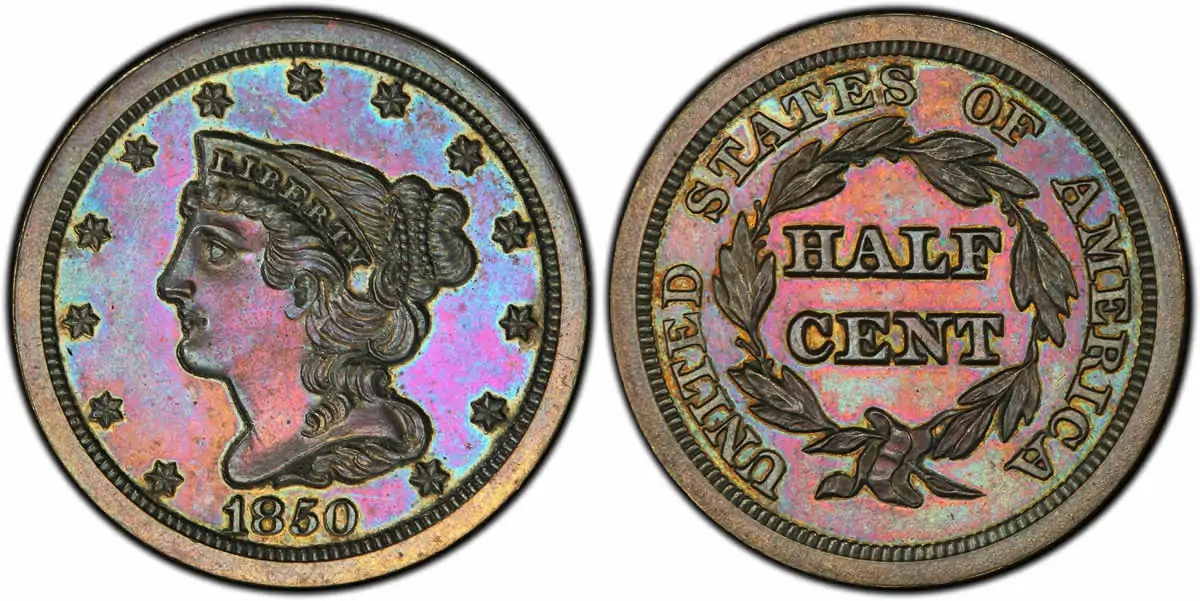 1850  Braided Hair Half Cent 1850 Proof Braided Hair Half Cent PCGS PR65BN