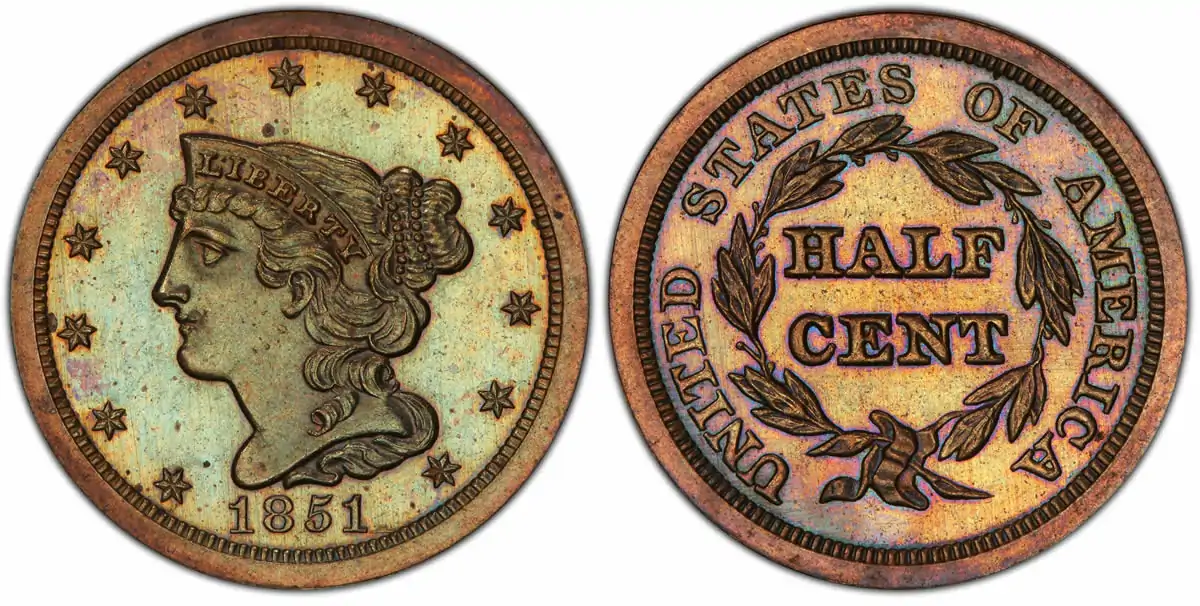 1851  Braided Hair Half Cent 1851 Proof Braided Hair Half Cent PCGS PR64BN