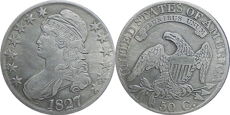 1827 Capped Bust Half Dollar Overton 123, Rarity 3 1827 Capped Bust Half Dollar Overton 123, Rarity 3
