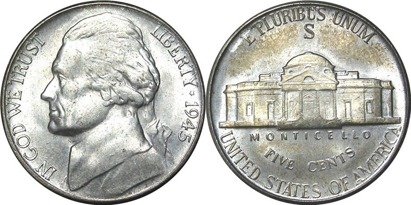 1945 S Wartime Jefferson Nickel 1945 S Wartime Jefferson Nickel