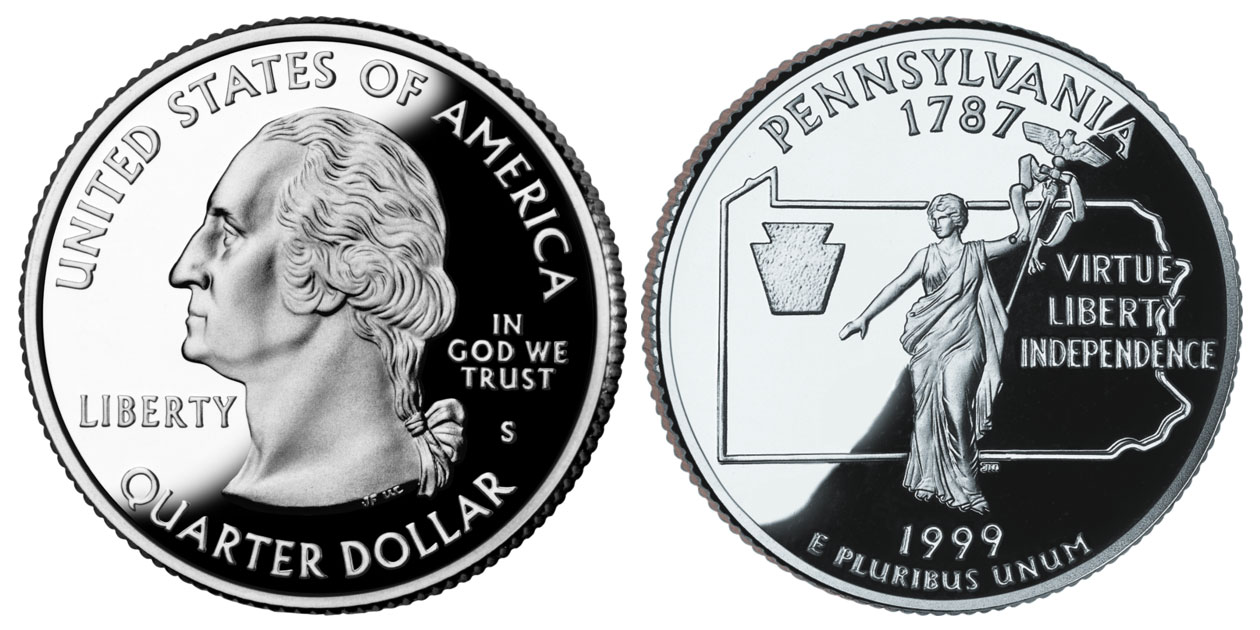 1999 S Pennsylvania Clad Proof State Quarter 1999 S Pennsylvania State Quarter