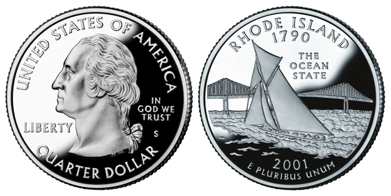 2001 S Rhode Island Clad Proof State Quarter 2001 S Rhode Island State Quarter