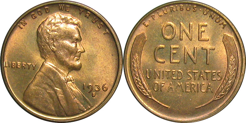1936 S Lincoln Wheat Cent 1936 S Lincoln Wheat Cent